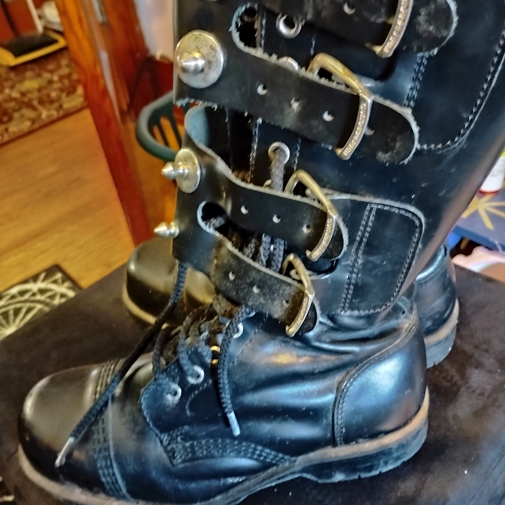 Underground Black Leather Combat Boots with Metallic Accents